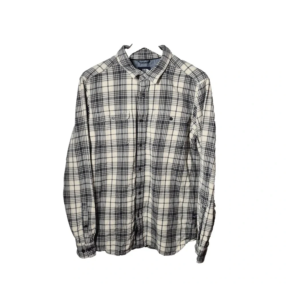 North Face Shirt Mens‎ Large Beige Gray Plaid Button Down Long Sleeve Flannel
